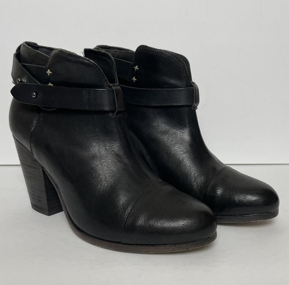 Rag & Bone Harrow Boots Womens Size 39 Black Leather Ankle Heeled Strap Italy